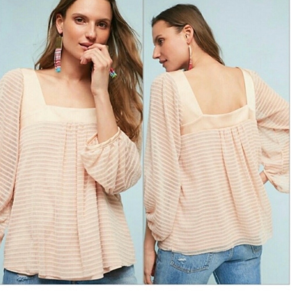 EC Anthropologie HTF Allyson Textured Top Meadow Rue boho sz L large pink blush